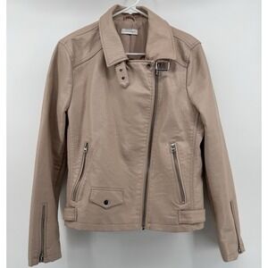 Topshop Leather Jacket Women's Long Sleeve Pink Beige Size 12